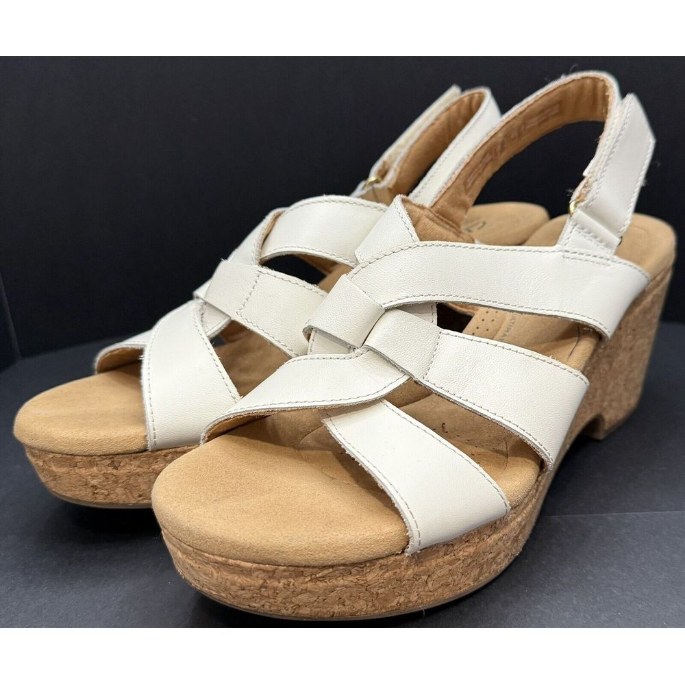 Clarks Giselle Beach Sandal US‎ women's SZ 10M White with Cork Heel